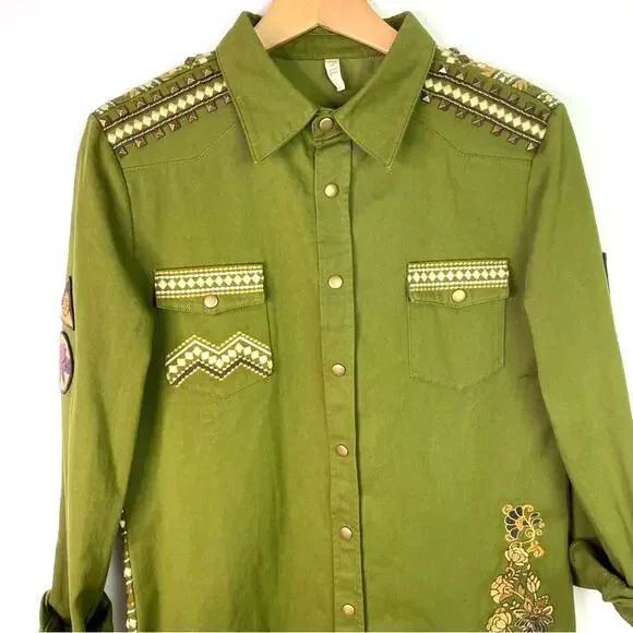 Spell and the Gypsy Green Jacket Embroidered Panther Small - Picture 4 of 14